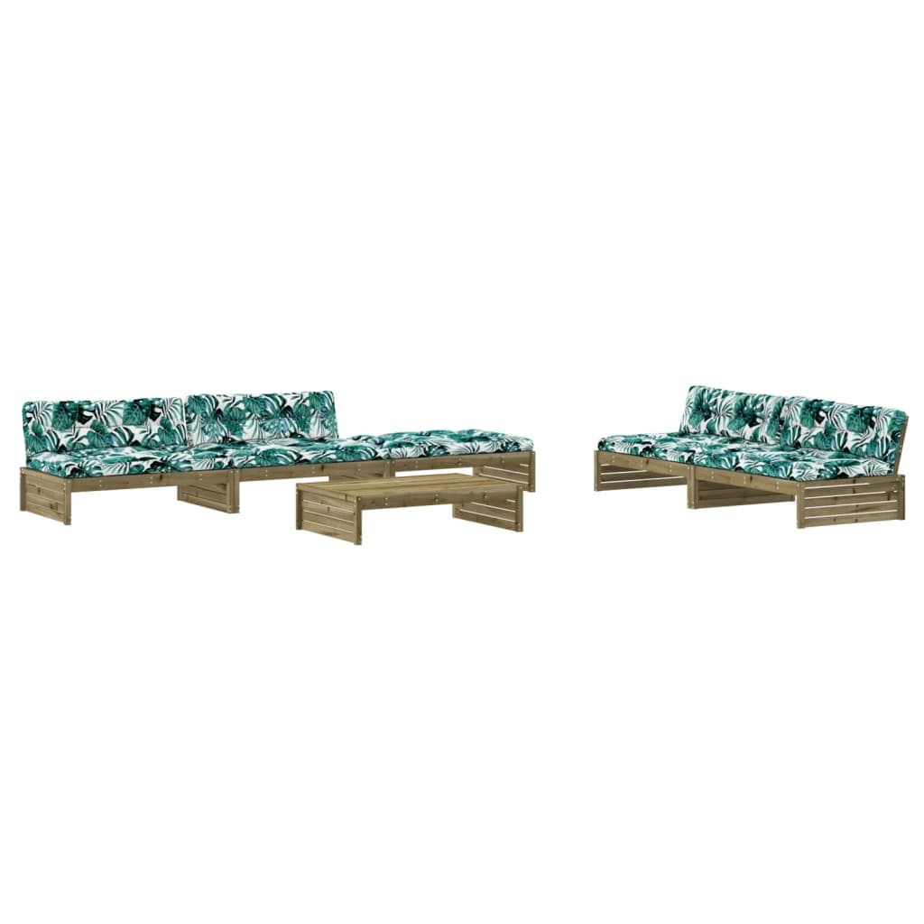 vidaXL 6 Conjunto Lounge de Jardim C/ Almofadões Pinho Impregnado