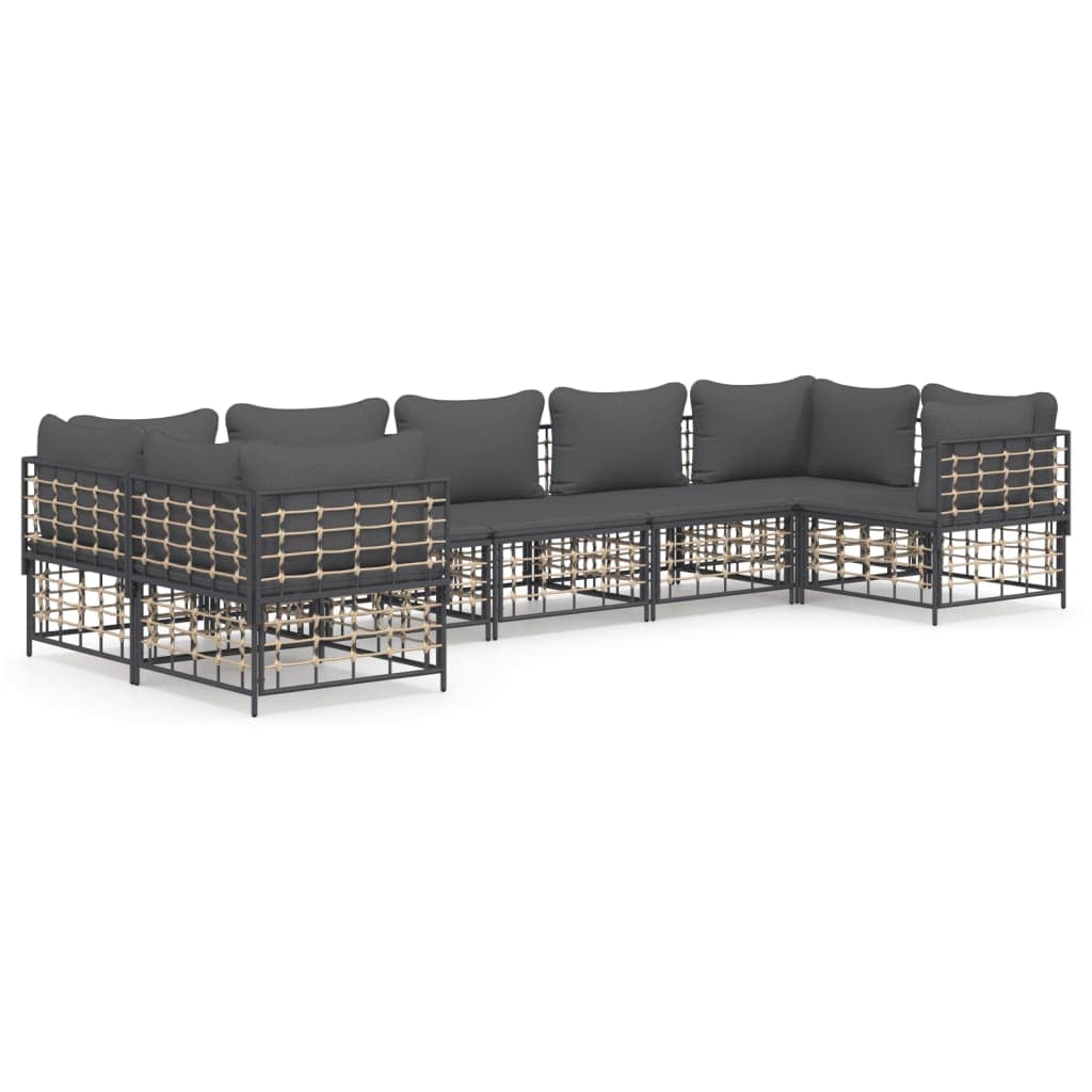 vidaXL 7 pcs conjunto lounge de jardim c/ almofadões vime PE antracite