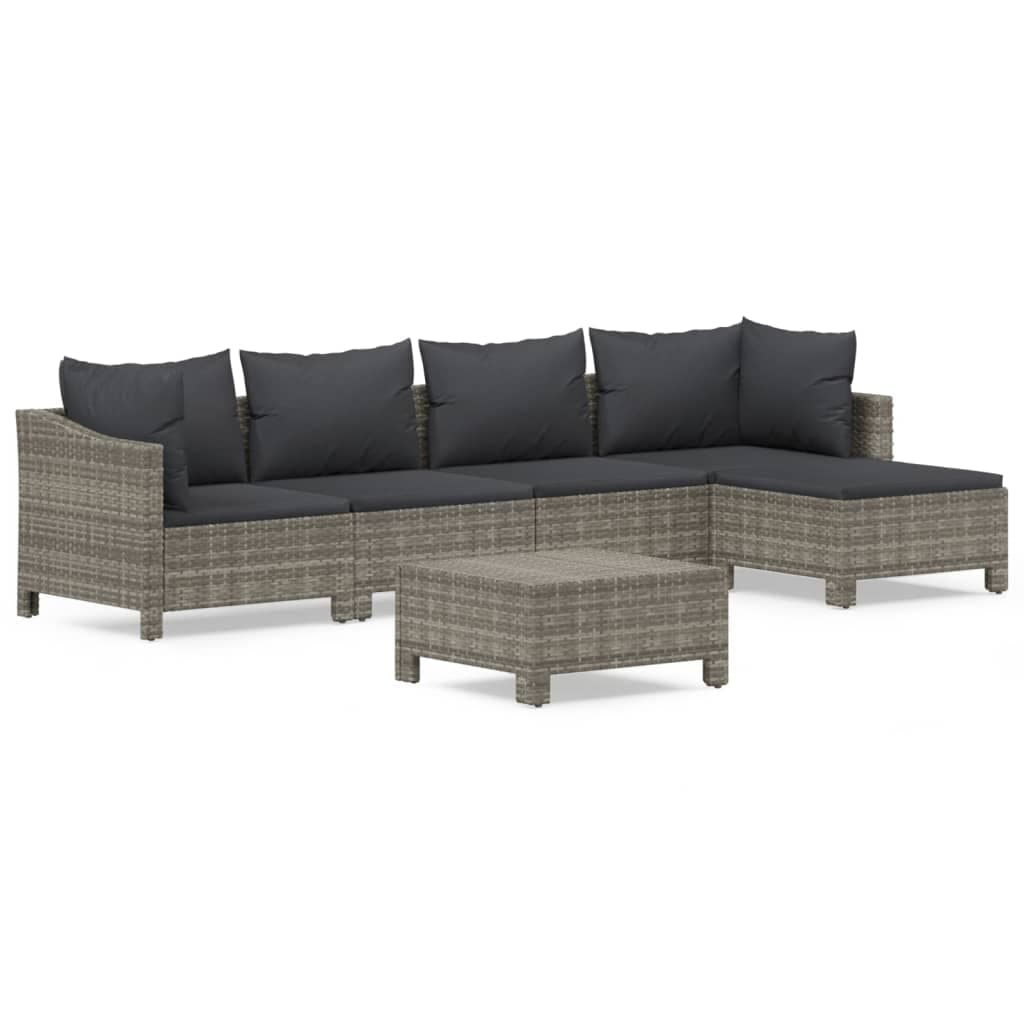 vidaXL 6 pcs conjunto lounge de jardim c/ almofadões vime PE cinzento