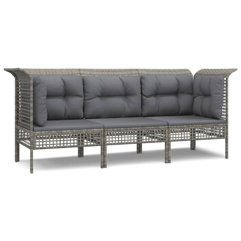 vidaXL 3 pcs conjunto lounge de jardim c/ almofadões vime PE cinzento