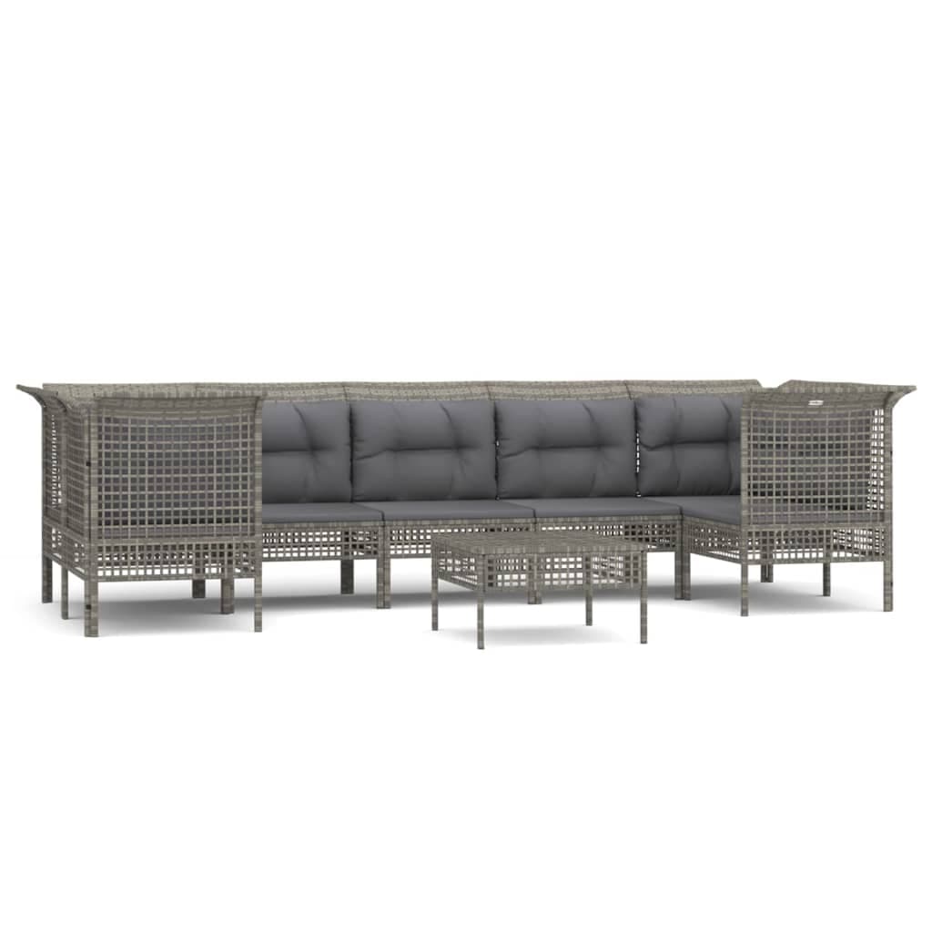 vidaXL 8 pcs conjunto lounge de jardim c/ almofadões vime PE cinzento