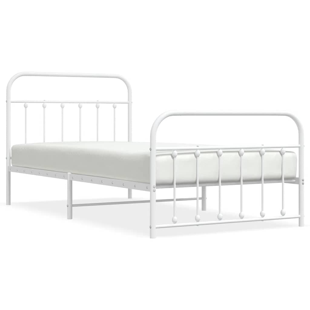vidaXL Estrutura de cama com cabeceira e pés 107x203 cm metal branco