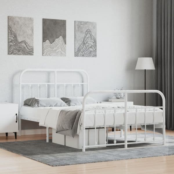 vidaXL Estrutura de Cama com Cabeceira e Pés 120x190 cm Metal Branco - 929645957