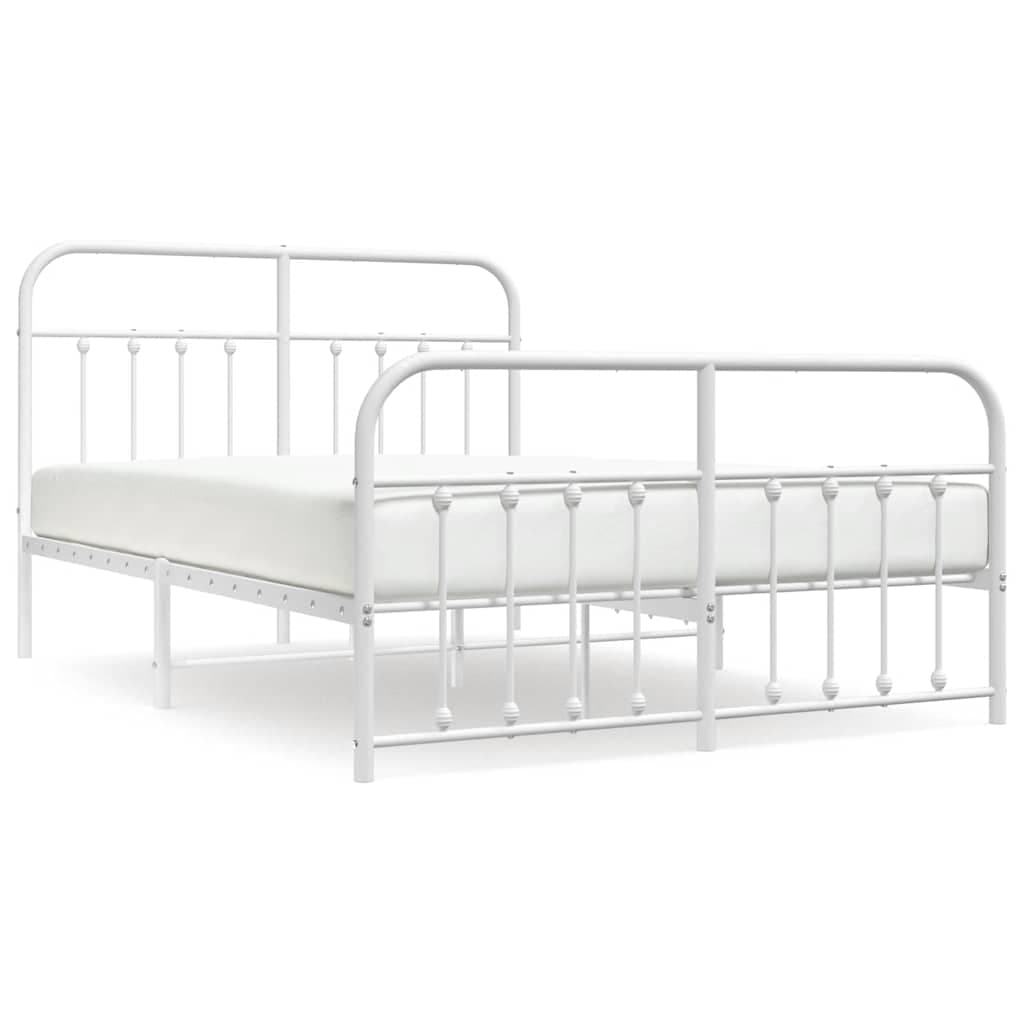vidaXL Estrutura de Cama com Cabeceira e Pés 135x190 cm Metal Branco - 3725254832