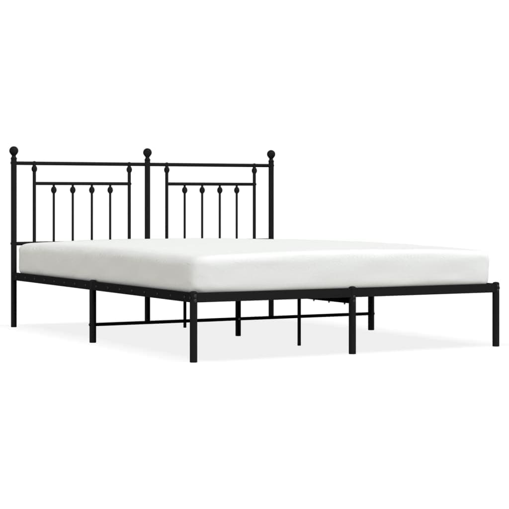 vidaXL Estrutura de Cama com Cabeceira 160x200 cm Metal Preto - 1671298453