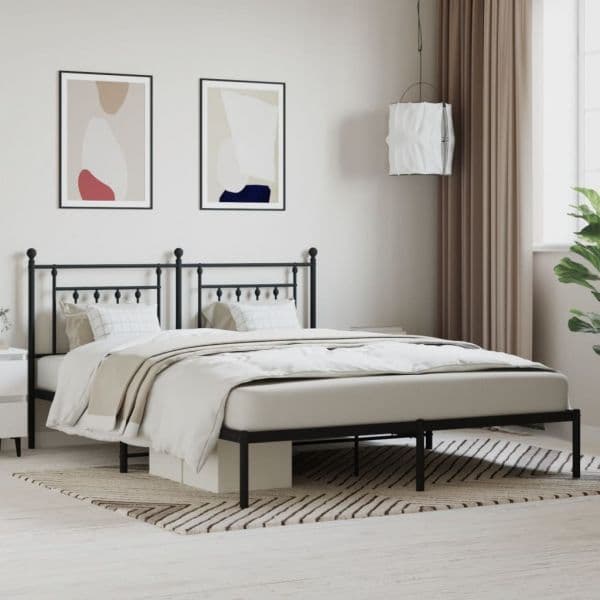vidaXL Estrutura de Cama com Cabeceira 183x213 cm Metal Preto - 2375261369