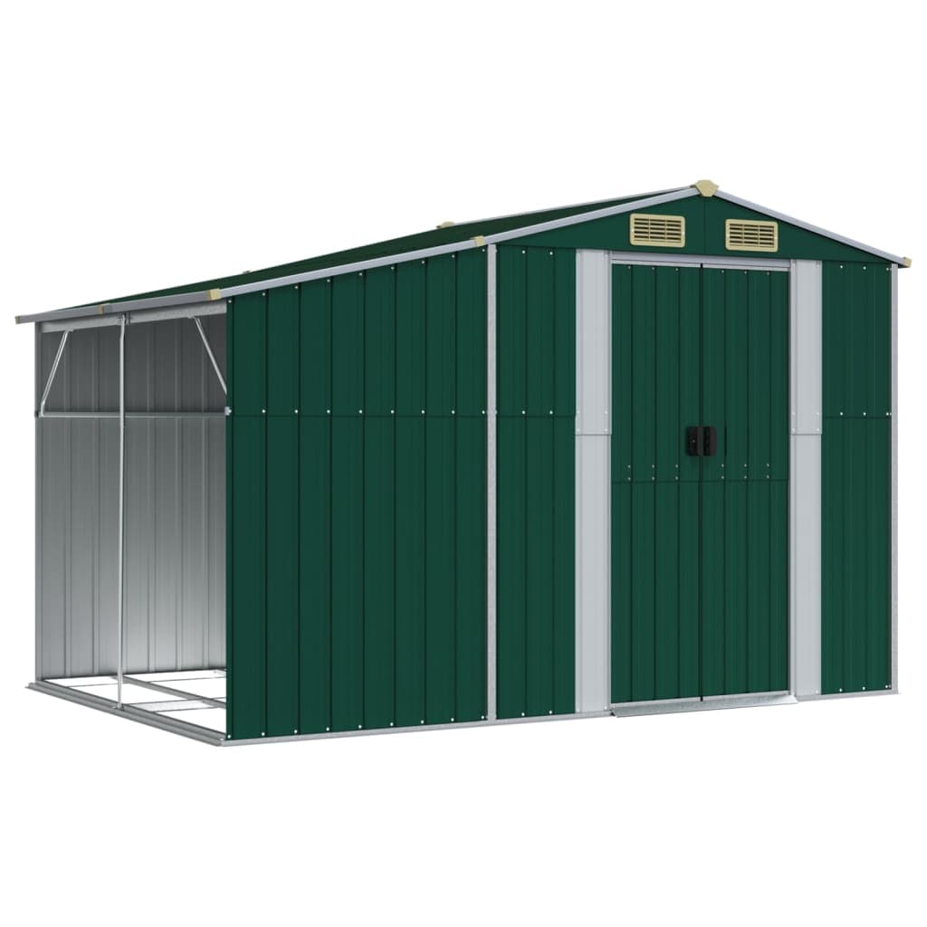 vidaXL Abrigo de jardim 277x192,5x179 cm aço galvanizado verde