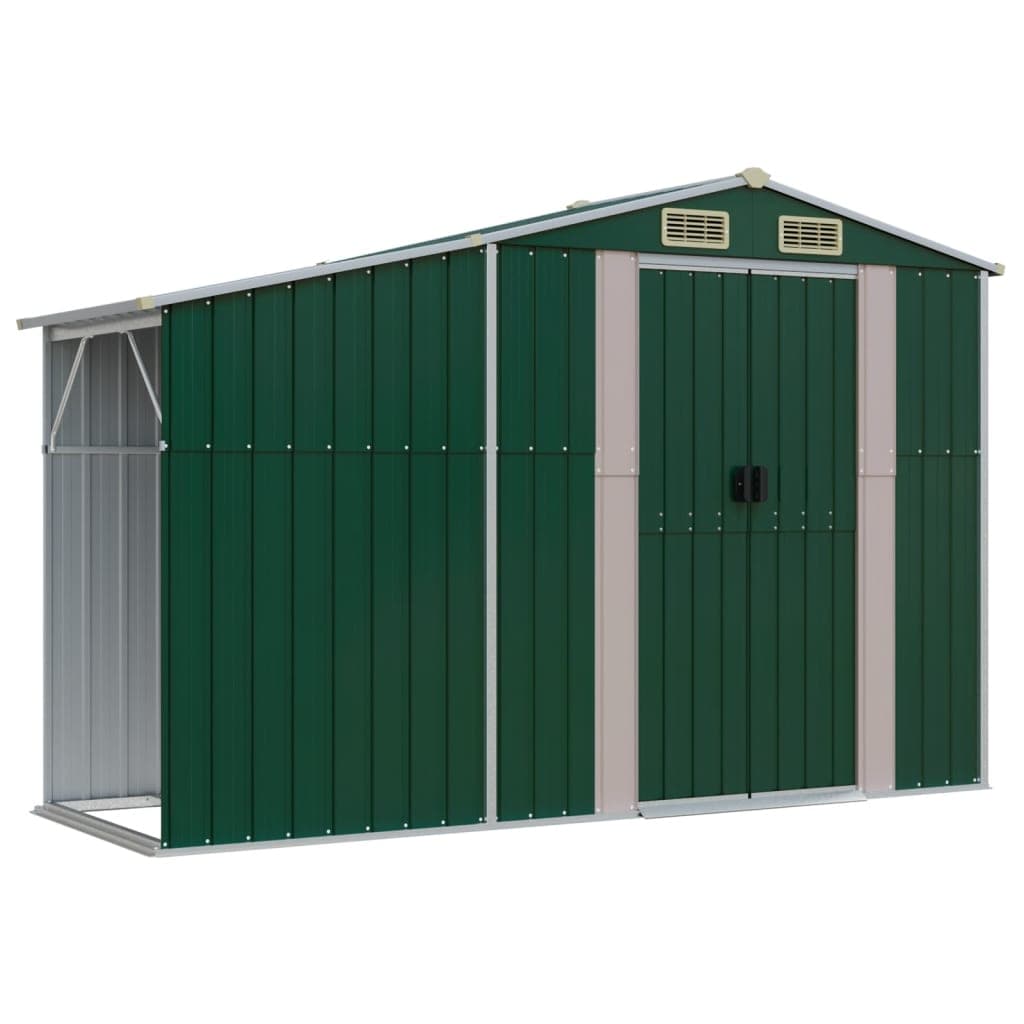 vidaXL Abrigo de jardim 277x93x179 cm aço galvanizado verde