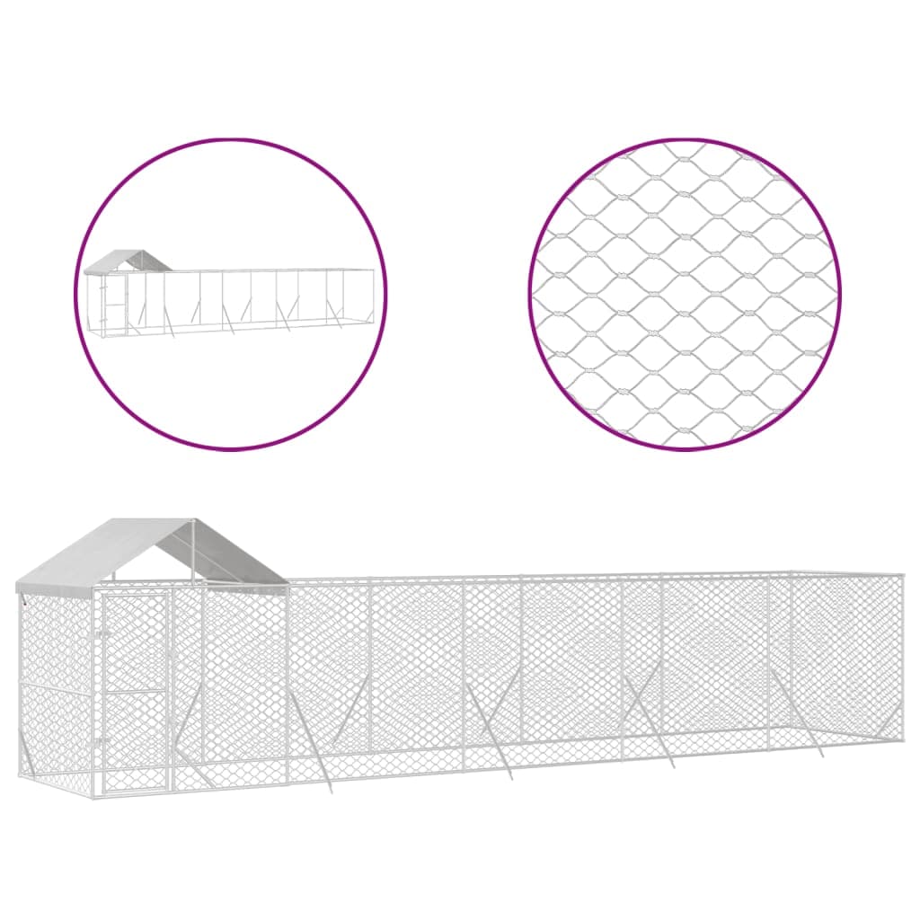 vidaXL Canil de exterior com teto 10x2x2,5 m aço galvanizado prateado