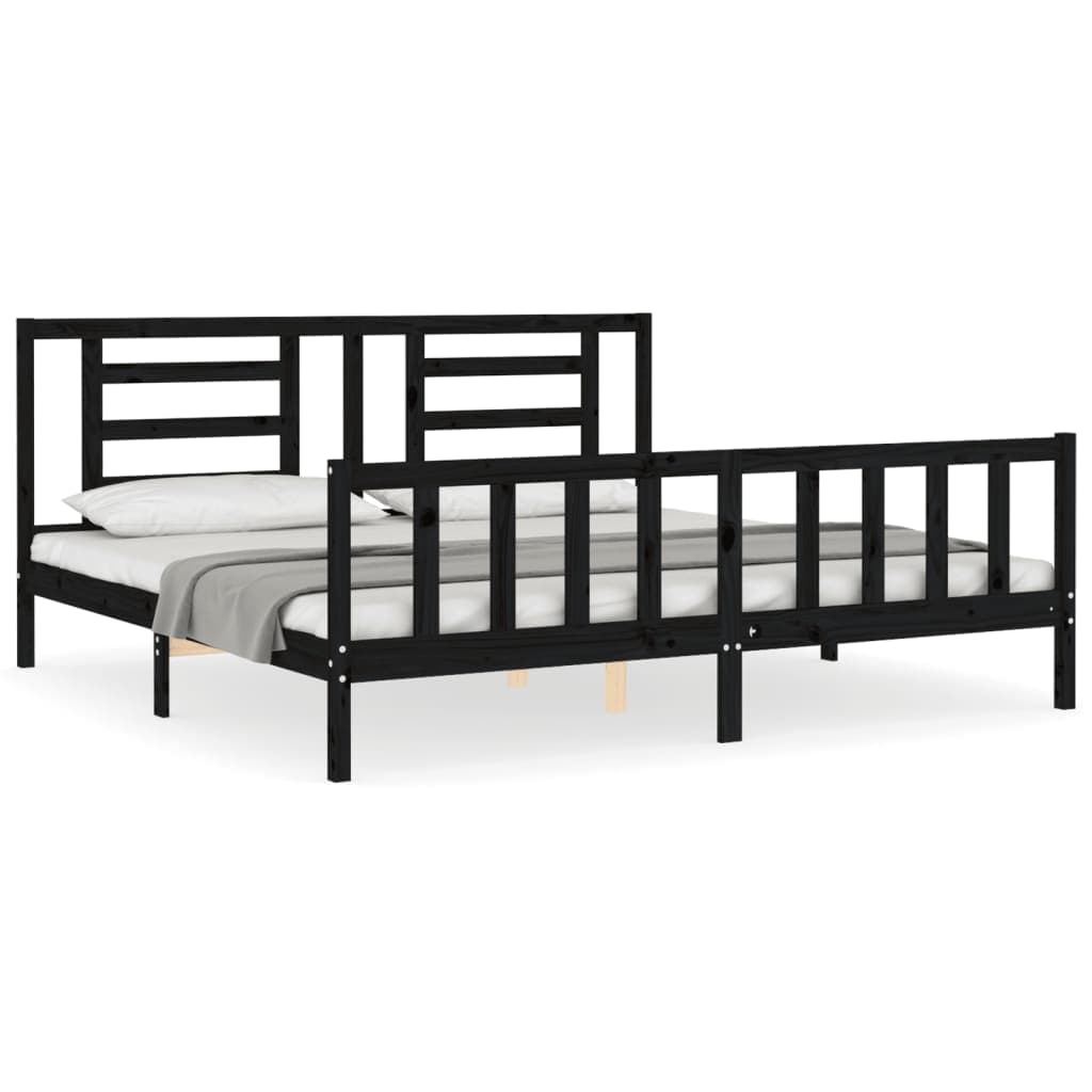 vidaXL Estrutura de cama com cabeceira 200x200 cm madeira maciça preto