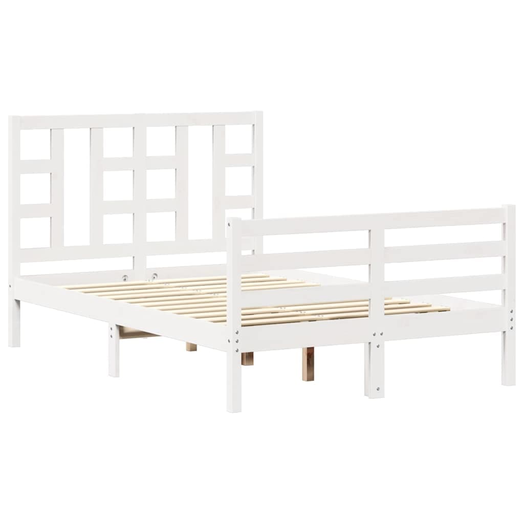 vidaXL Estrutura de cama de casal c/ cabeceira madeira maciça branco