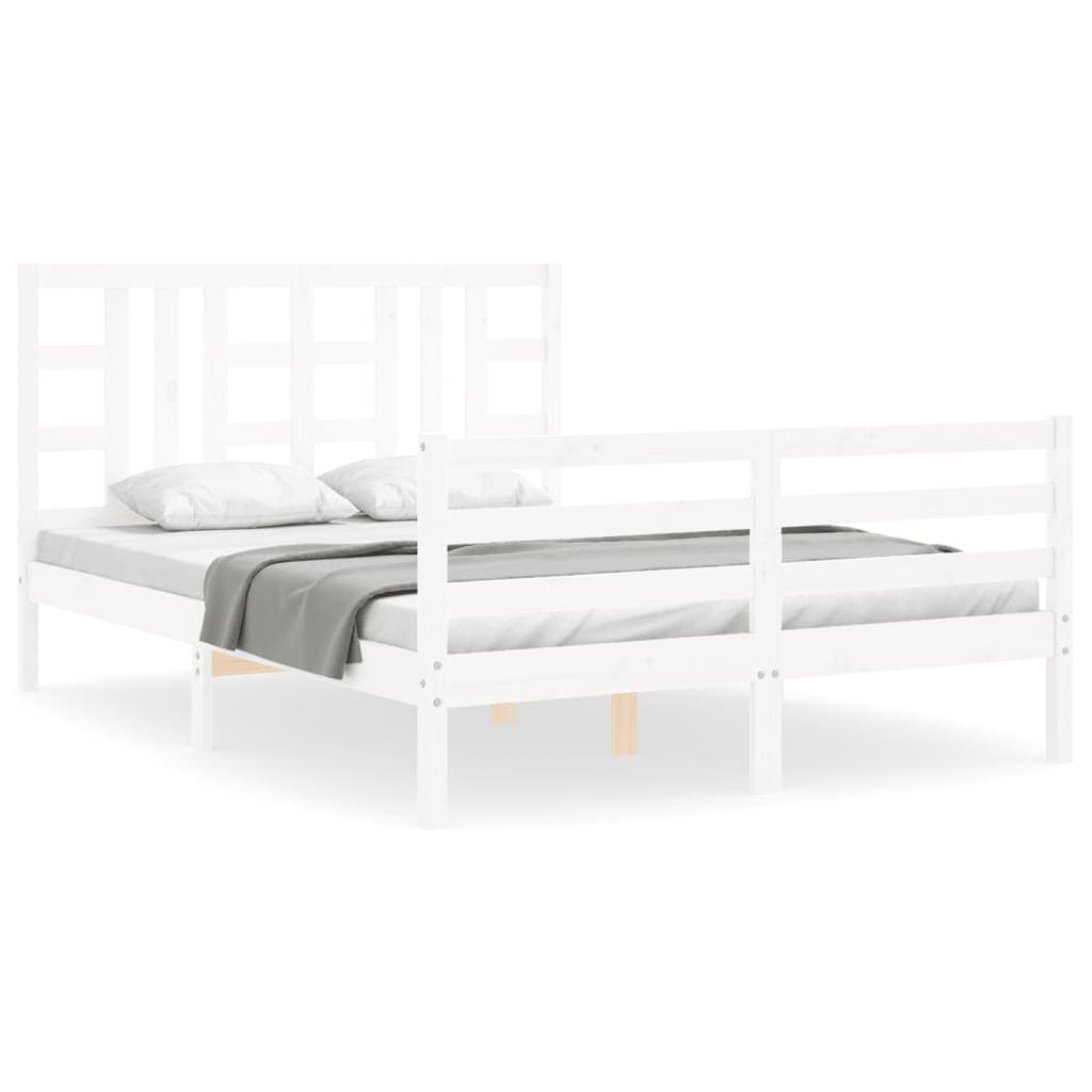 vidaXL Estrutura de cama King Size com cabeceira madeira maciça branco