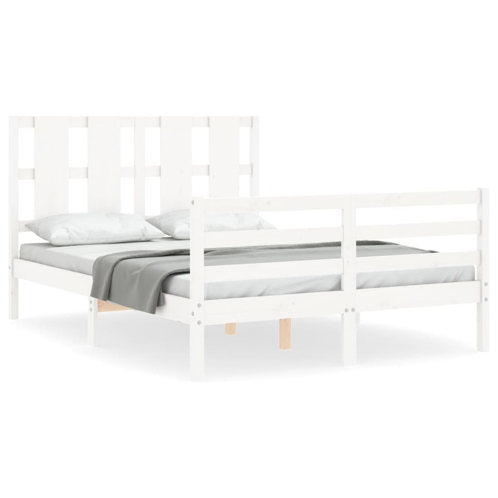 vidaXL Estrutura de cama com cabeceira 140x200cm madeira maciça branco