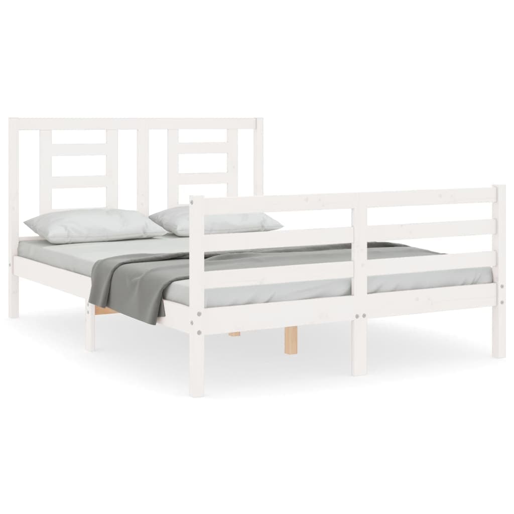 vidaXL Estrutura de cama de casal c/ cabeceira madeira maciça branco