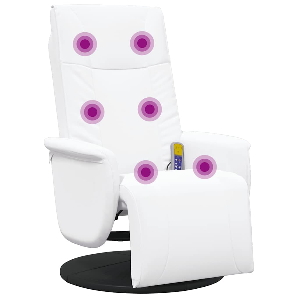 vidaXL Cadeira massagens reclinável c/apoio pés couro artif. branco