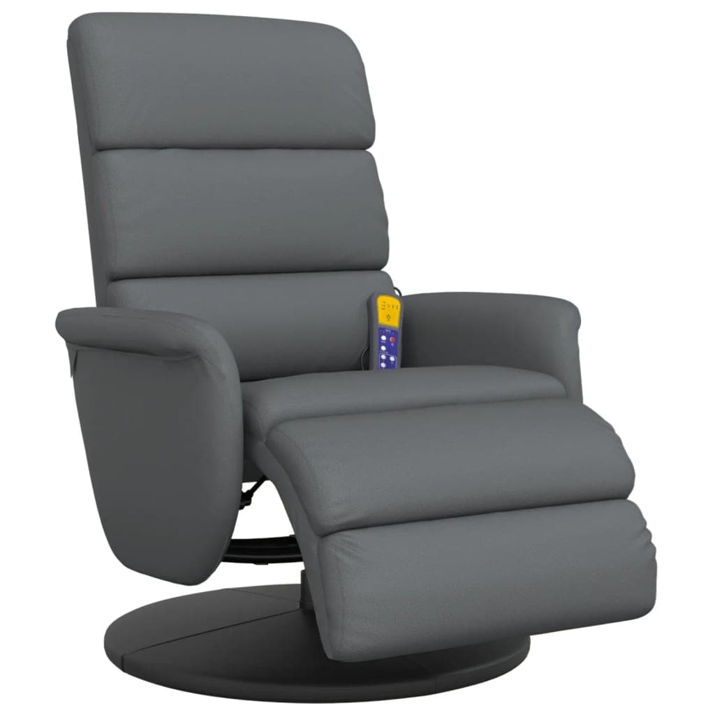 vidaXL Cadeira massagens reclinável c/apoio pés couro artificial cinza