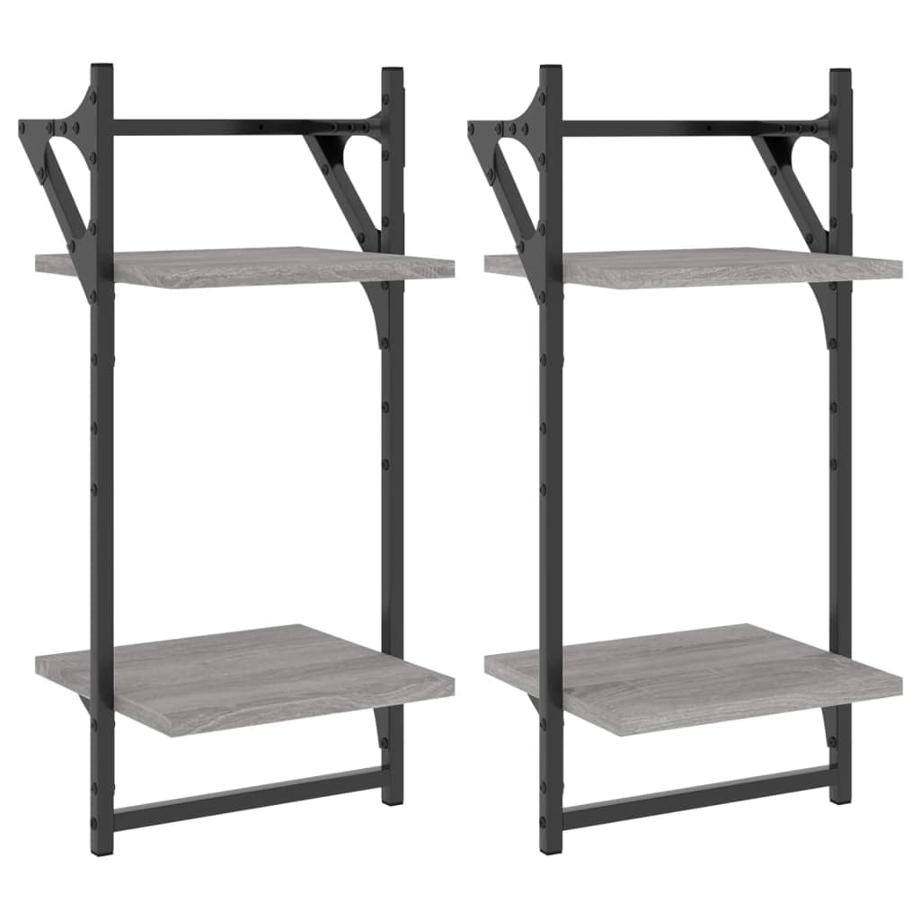 vidaXL Estante 2 prateleiras c/ barras 2pcs 30x25x65cm cinzento sonoma