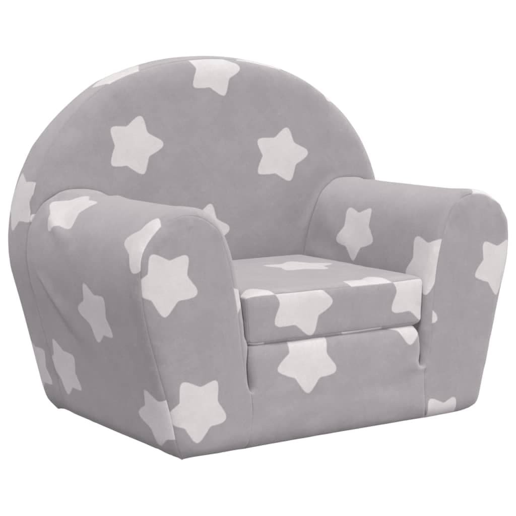 vidaXL Sofá-cama infantil c/ estrelas pelúcia macia cinzento-claro
