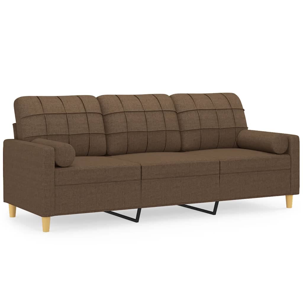 Sofá vidaXL Sofá 3 Lugares + Almofadas Decorativas 180 cm Tecido Castanho