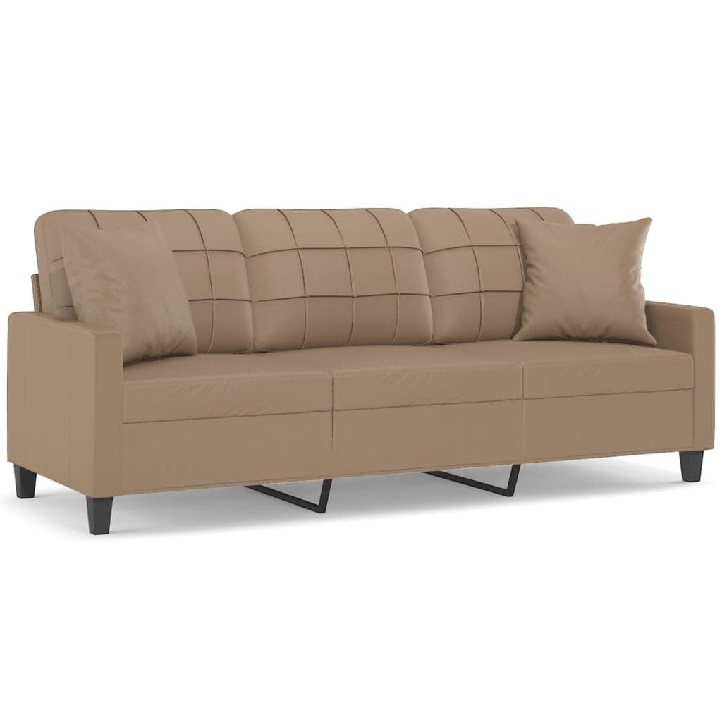 vidaXL Sofá 3 lug. c/ almofadas 180 cm couro artif. cappuccino