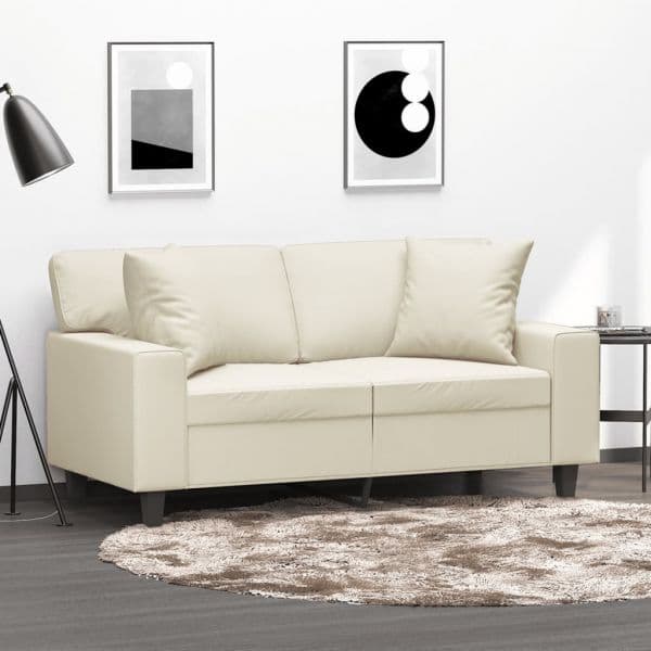 Sofá vidaXL 2 Lugares + Almofadas Decorativas 120cm Couro Artificial Creme - 2833817731