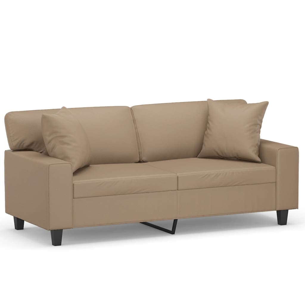 vidaXL Sofá 2 lugares + almofadas 140 cm couro artificial cappuccino