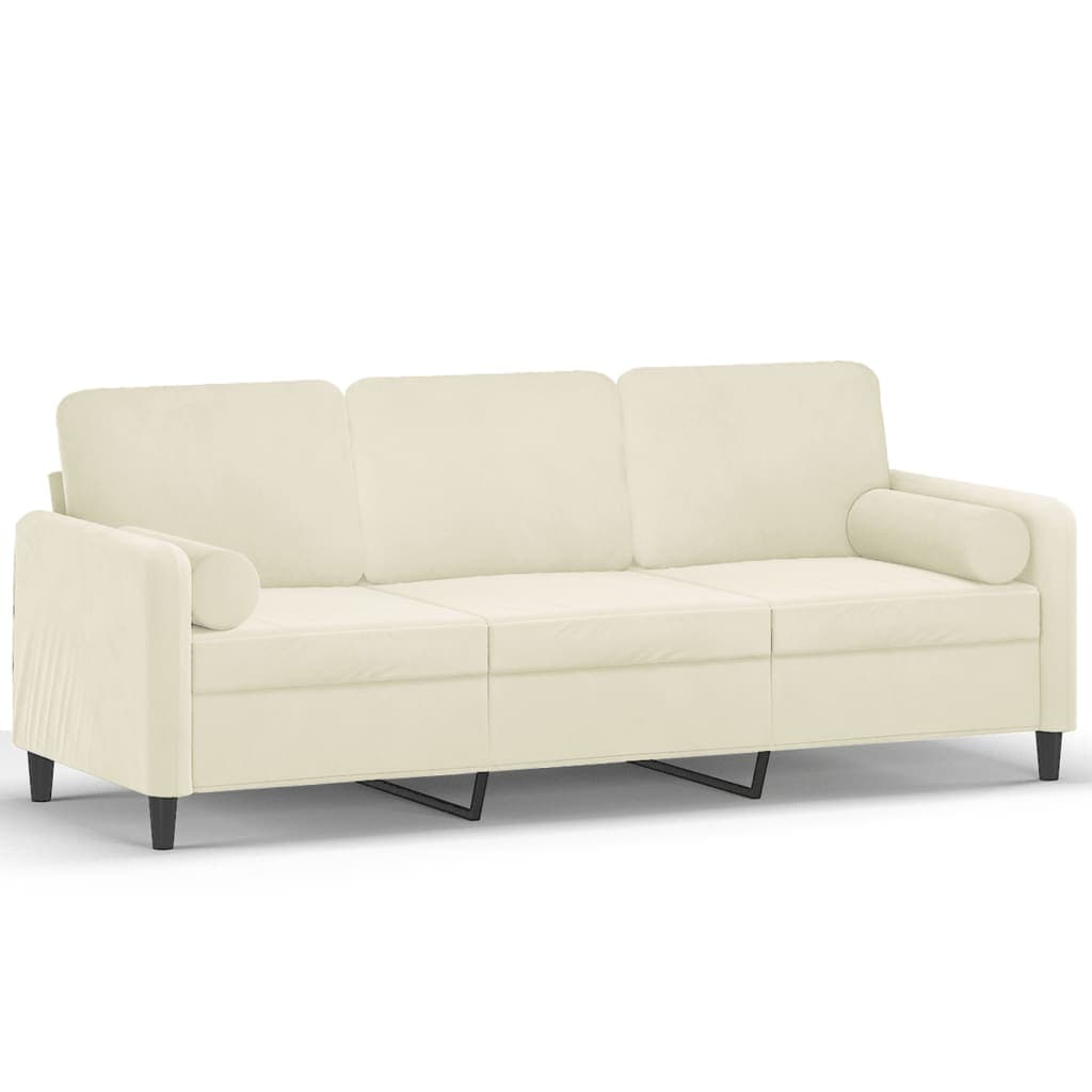 vidaXL Sofá 3 lugares c/ almofadas decorativas 180 cm veludo creme