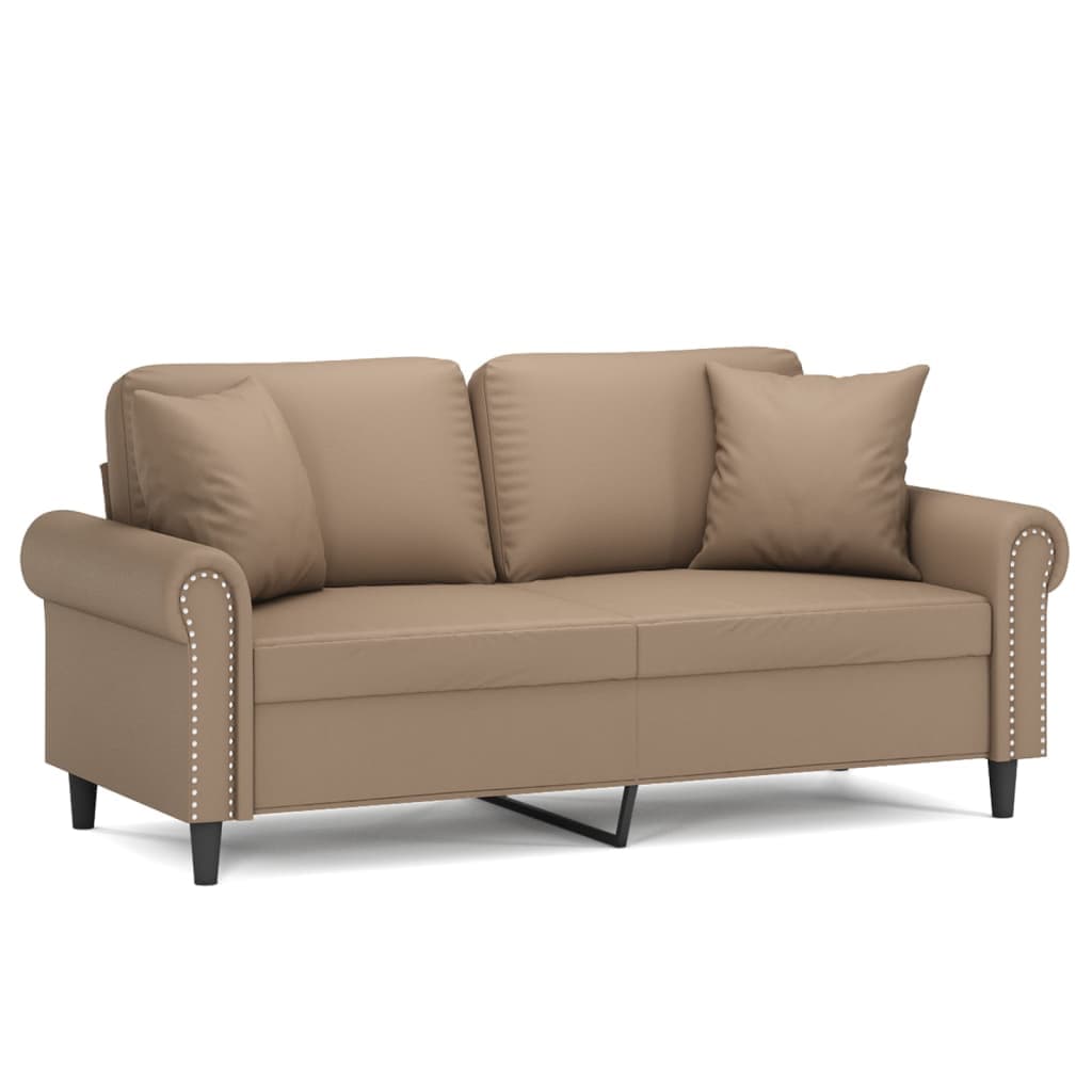 vidaXL Sofá 2 lugares + almofadas 120 cm couro artificial cappuccino