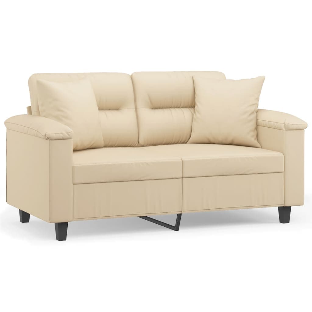 vidaXL Sofá 2 lugares c/ almofadas 120 cm microfibra cor creme
