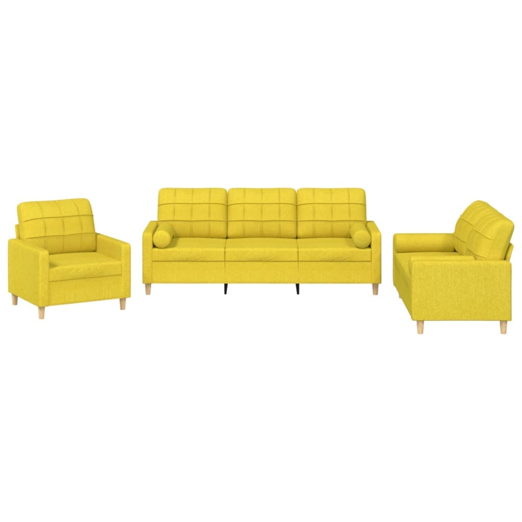 vidaXL 3 pcs conjunto de sofás com almofadas tecido amarelo-claro