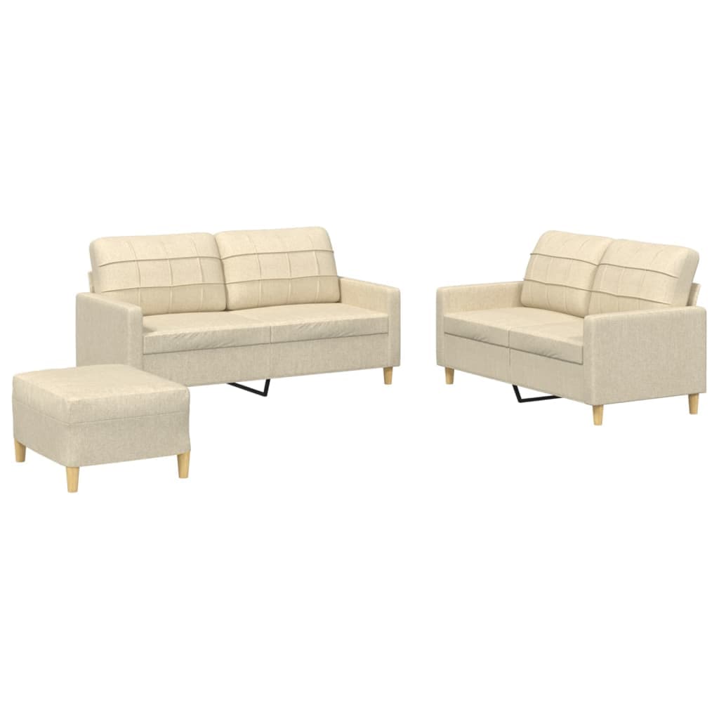 vidaXL 3 pcs conjunto de sofás com almofadões tecido cor creme