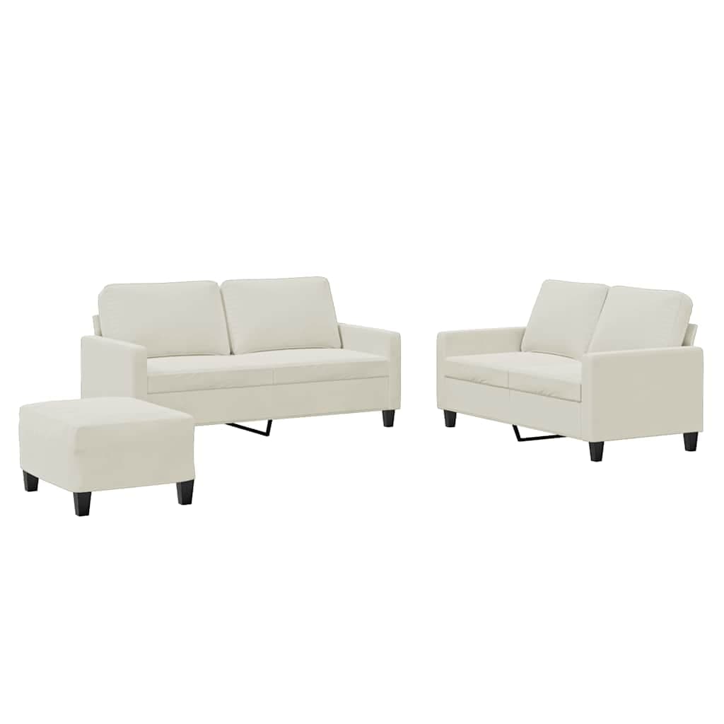 vidaXL 3 pcs conjunto de sofás com almofadões veludo cor creme