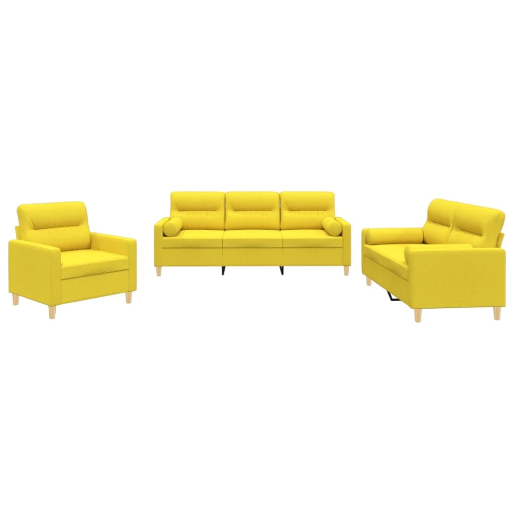 vidaXL 3 pcs conjunto de sofás com almofadas tecido amarelo-claro