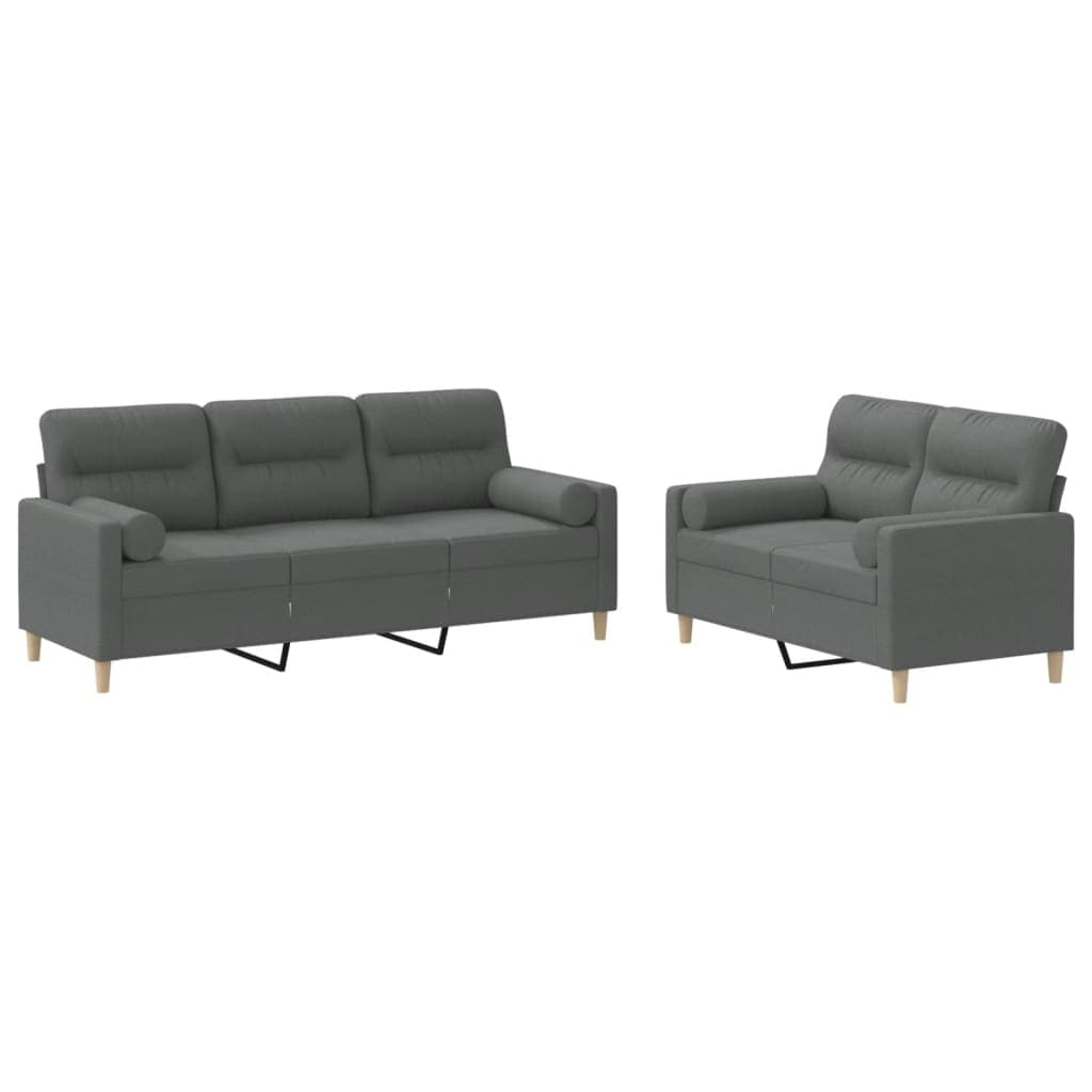 vidaXL 2 pcs conjunto de sofás com almofadas tecido cinzento-escuro