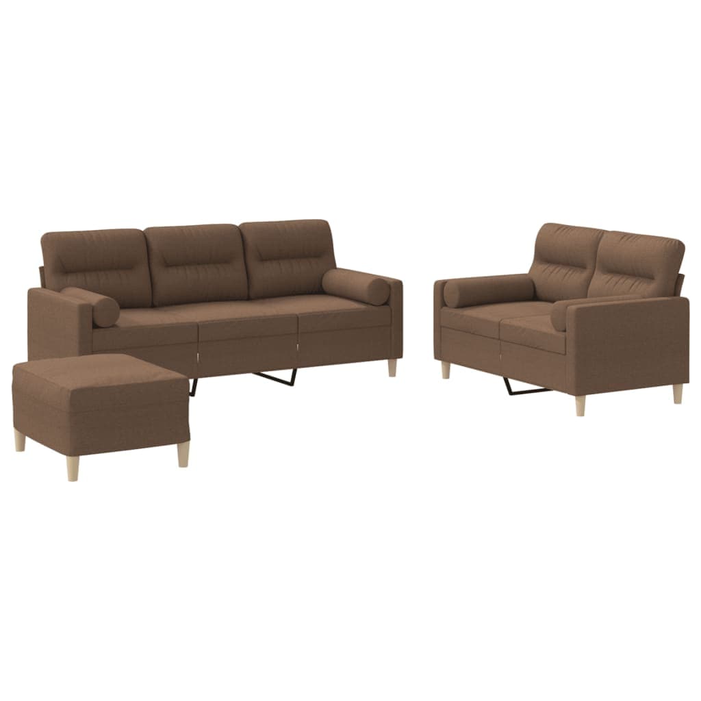 vidaXL 3 pcs conjunto de sofás com almofadas tecido castanho