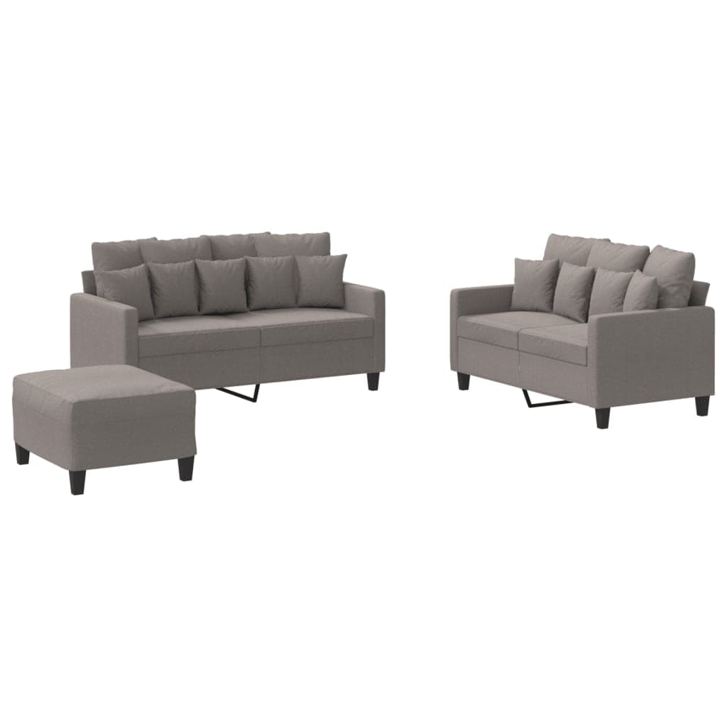 vidaXL 3 pcs conjunto de sofás com almofadões tecido cinza-acastanhado