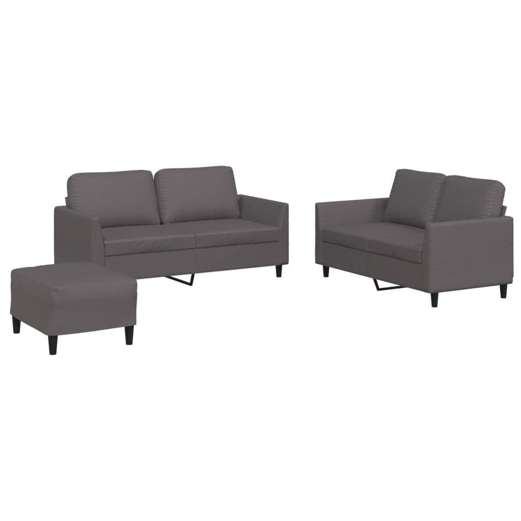 vidaXL 3 pcs conjunto de sofás c/ almofadões couro artificial cinzento