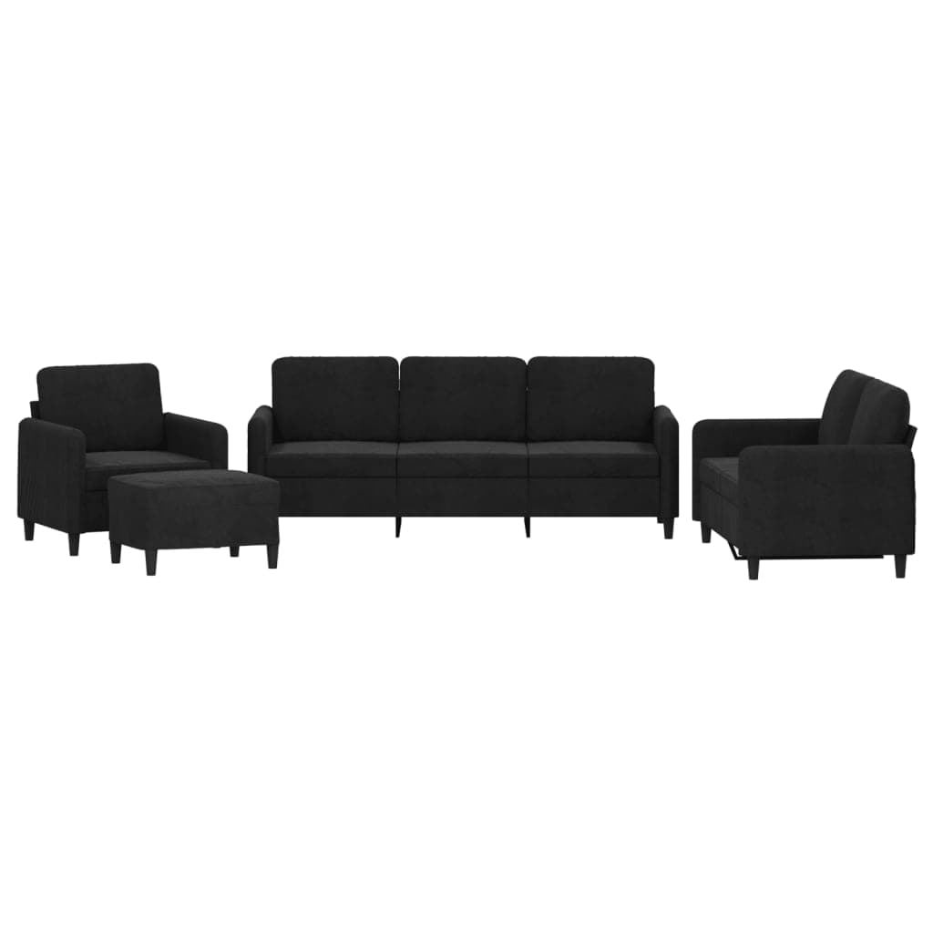 Sofá vidaXL 4 Peças Veludo Preto - 3027375835