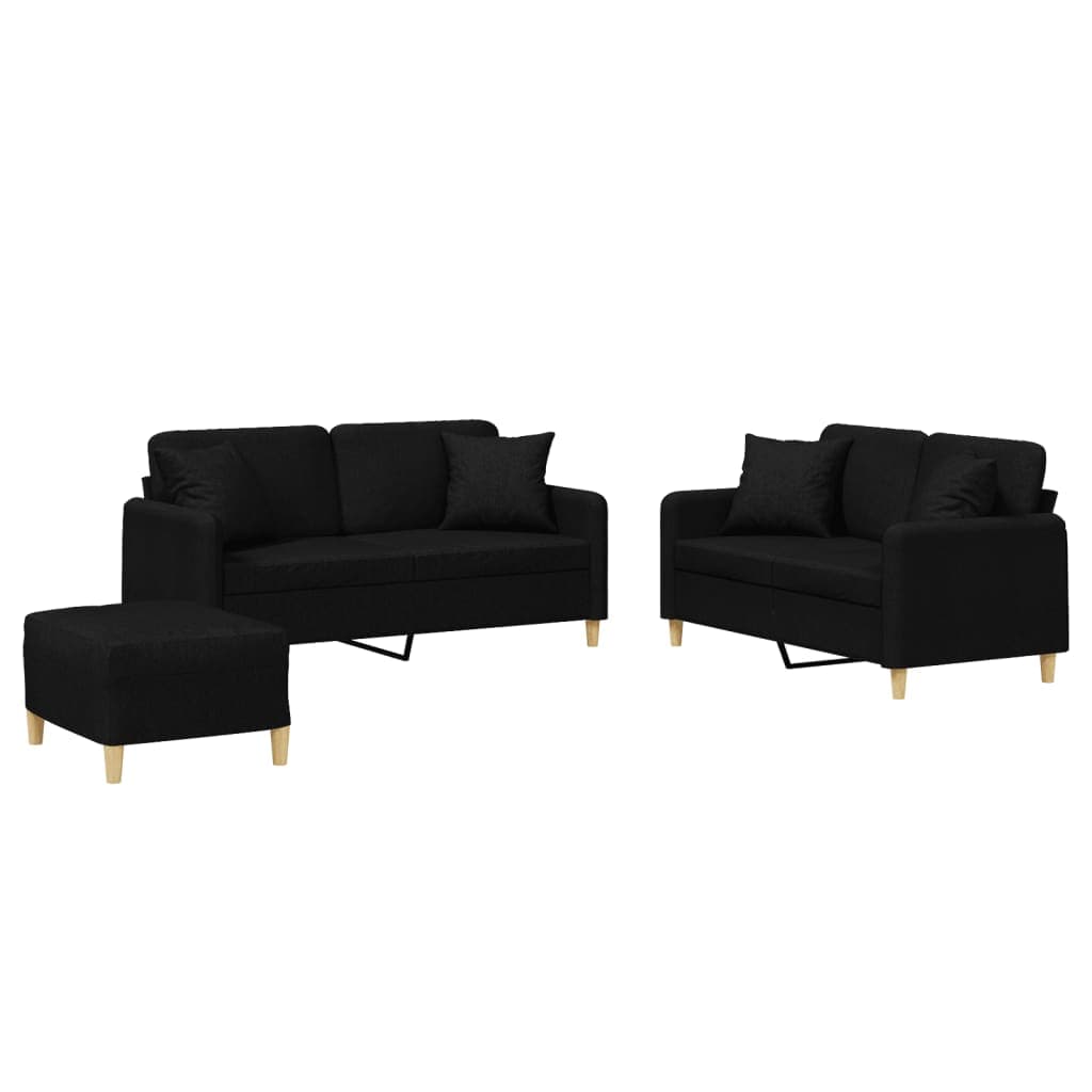 vidaXL 3 pcs conjunto de sofás com almofadas tecido preto