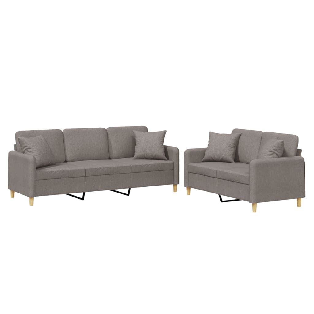 vidaXL 2 pcs conjunto de sofás com almofadas tecido cinza-acastanhado