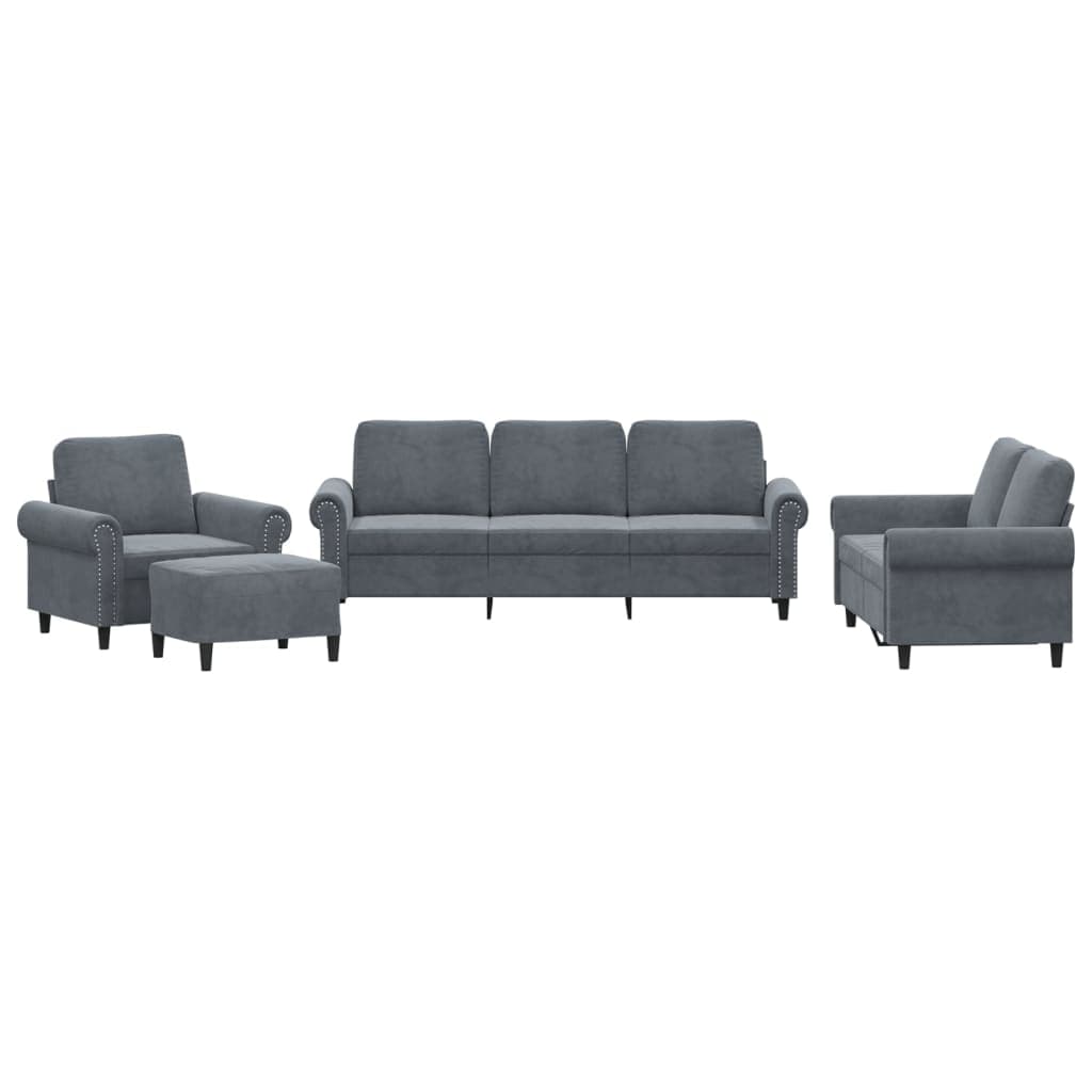 vidaXL 4 pcs conjunto de sofás com almofadões veludo cinzento-escuro
