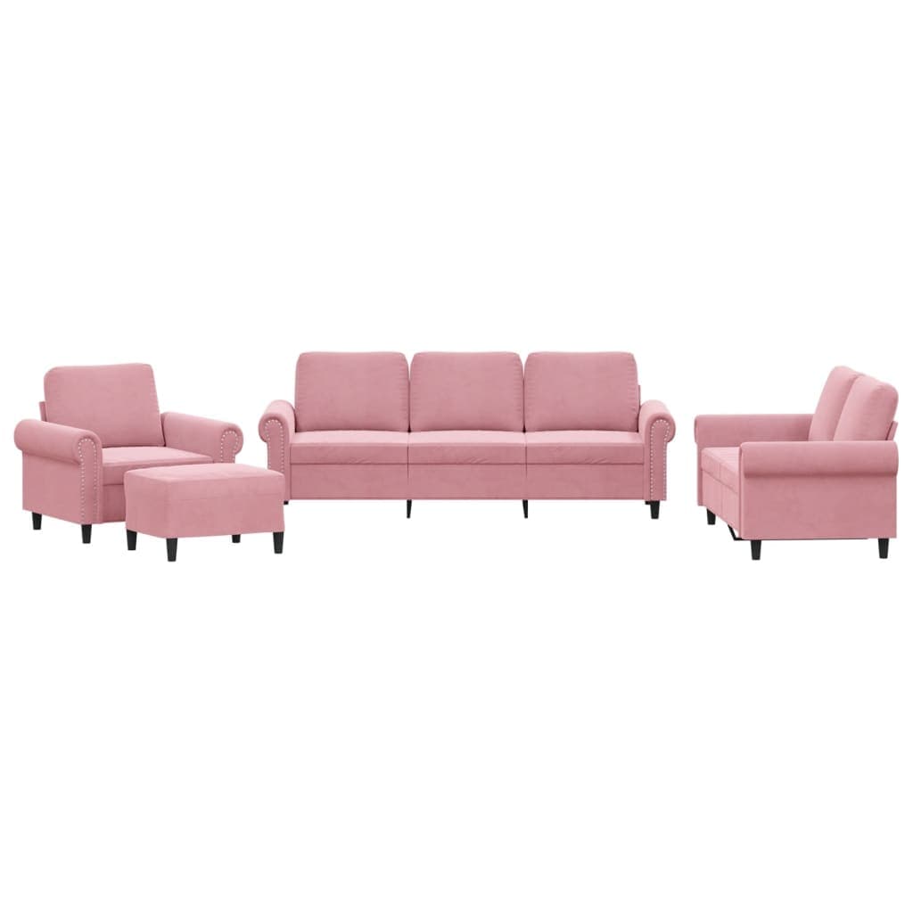 vidaXL 4 pcs conjunto de sofás com almofadões veludo rosa