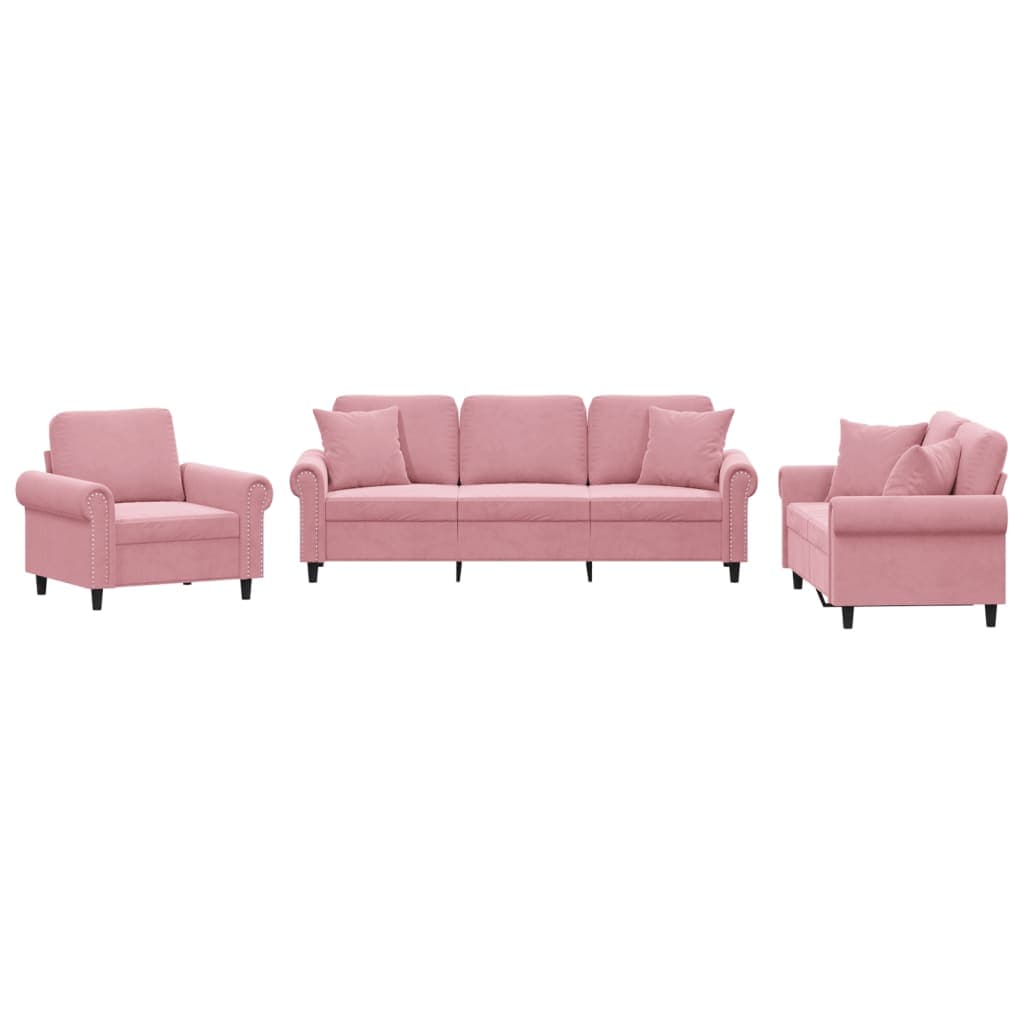 vidaXL 3 pcs conjunto de sofás com almofadas veludo rosa