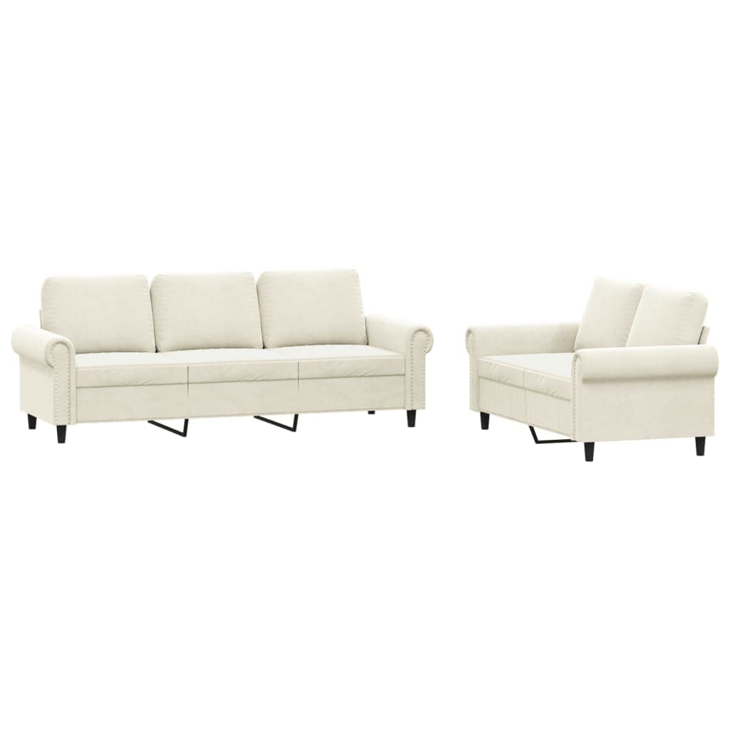 vidaXL 2 pcs conjunto de sofás com almofadões veludo cor creme