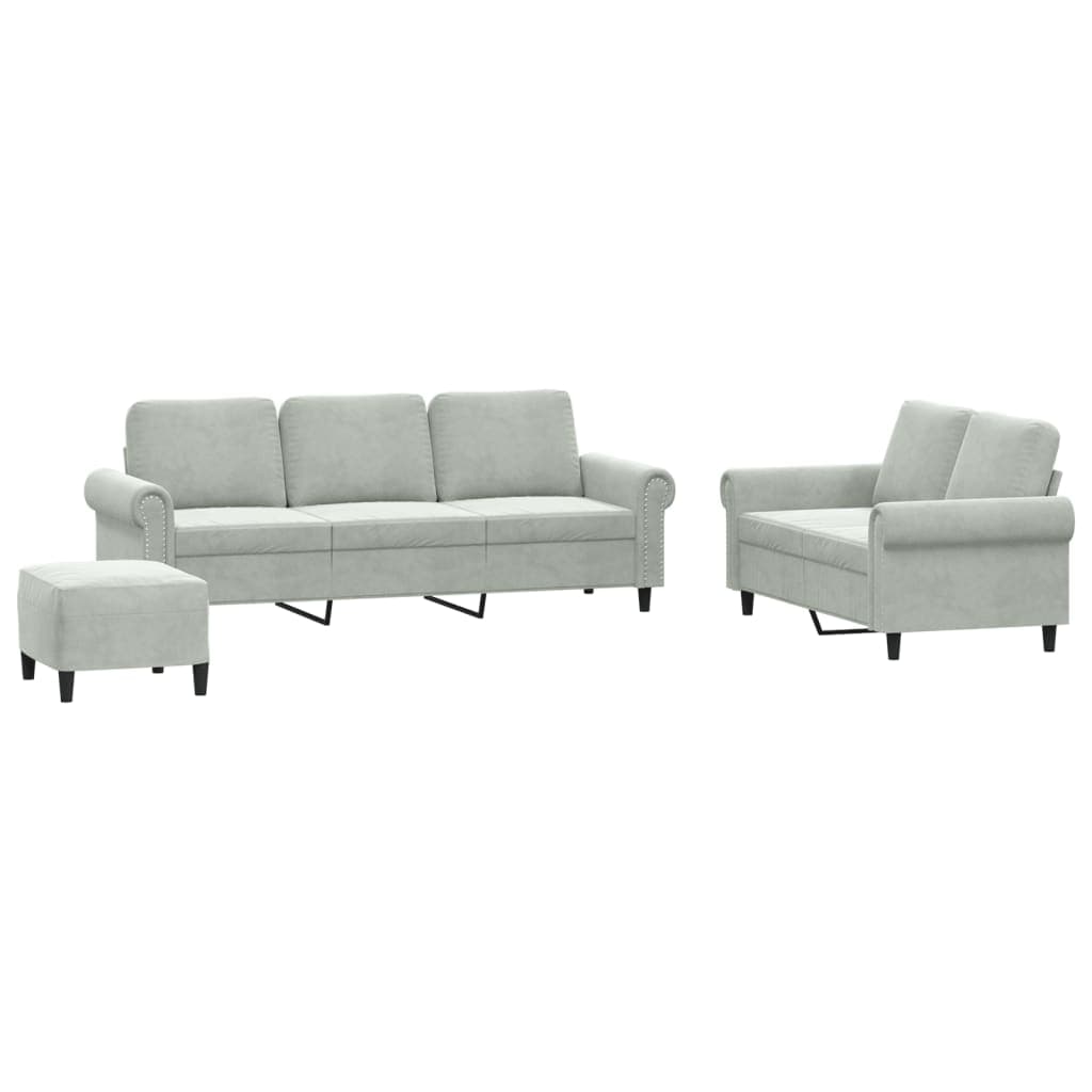 vidaXL 3 pcs conjunto de sofás com almofadões veludo cinzento-claro