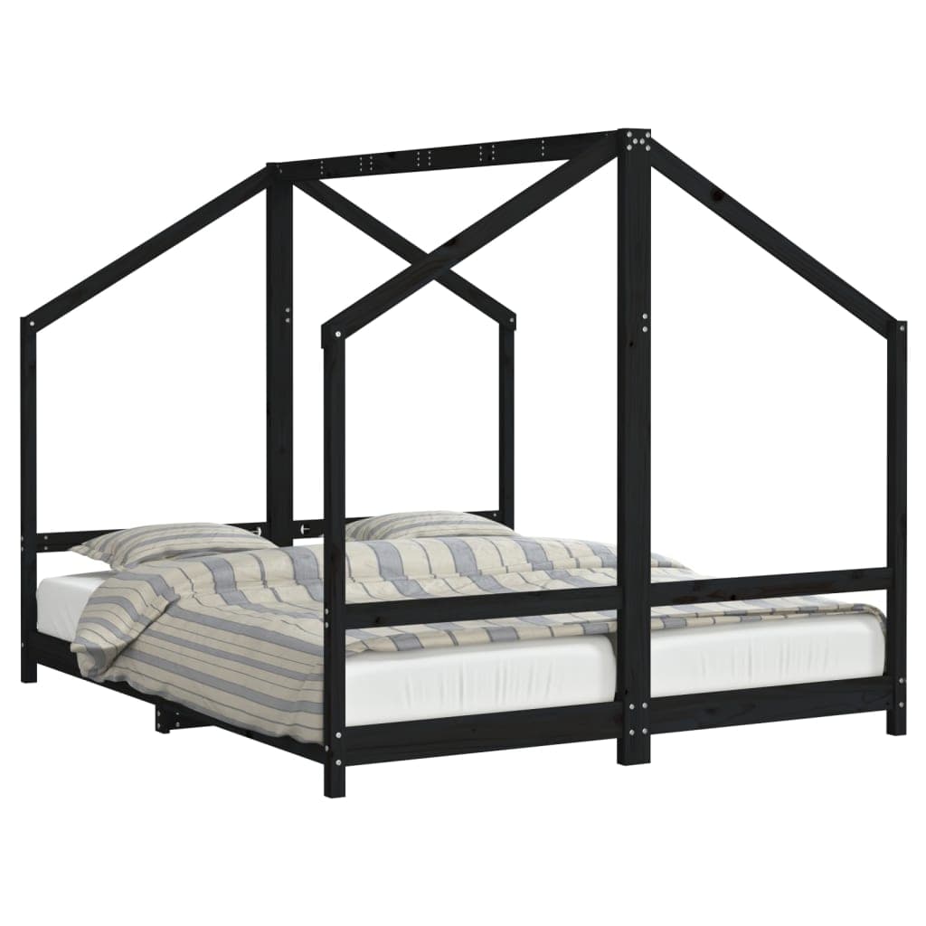 vidaXL Estrutura de cama infantil 2x(80x200) cm pinho maciço preto