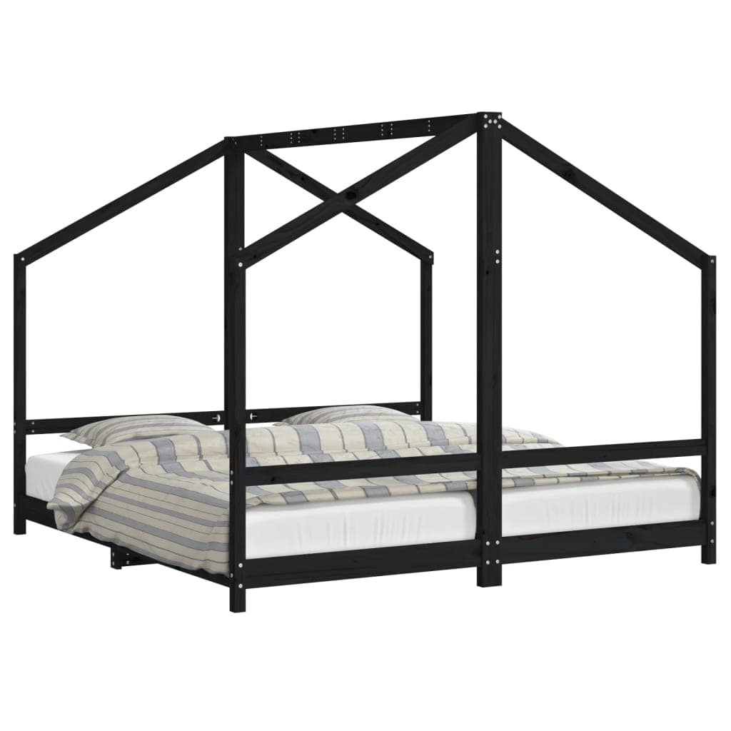 vidaXL Estrutura de cama infantil 2x(90x190) cm pinho maciço preto