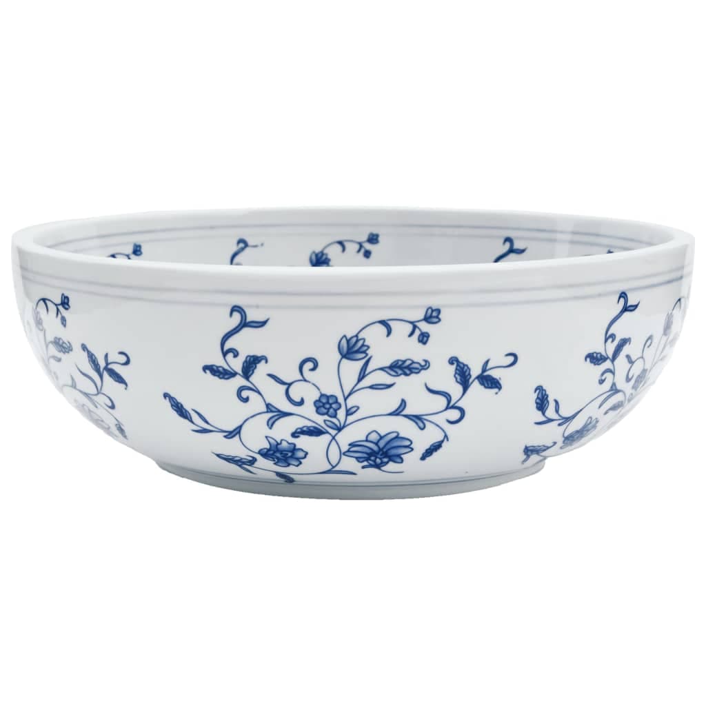 vidaXL Lavatório de bancada redondo Φ41x14 cm cerâmica branco e azul