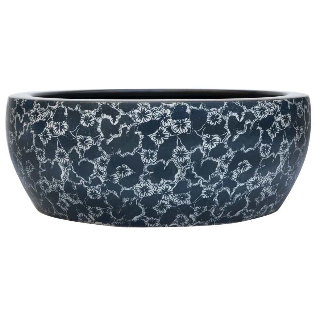 vidaXL Lavatório de bancada redondo Φ41x14 cm cerâmica preto e azul