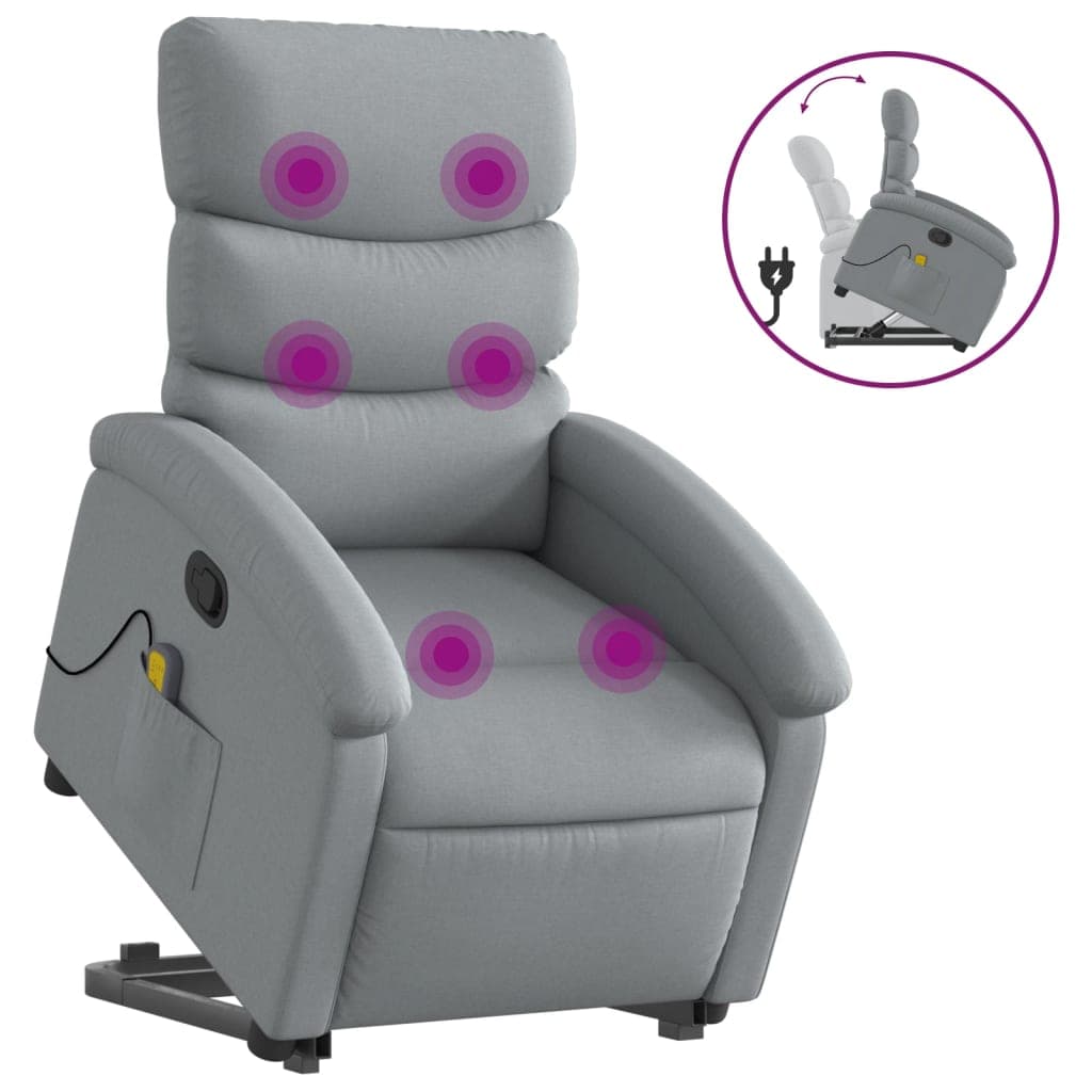vidaXL Poltrona reclinável massagens tecido cinzento-claro